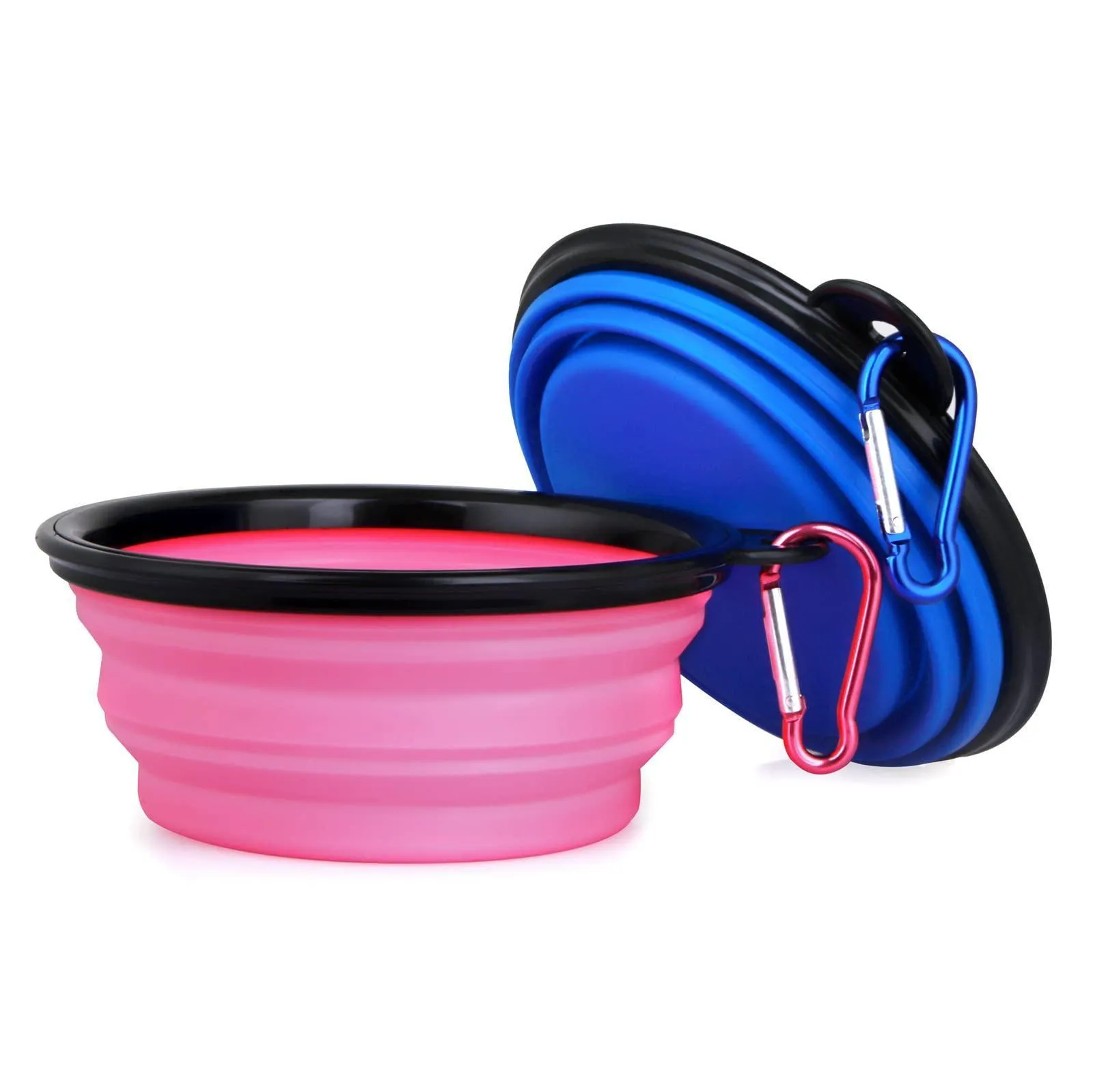 2 Pack Collapsible Portable Pet Feeding Watering Dish with Carabiners - 34 OZ