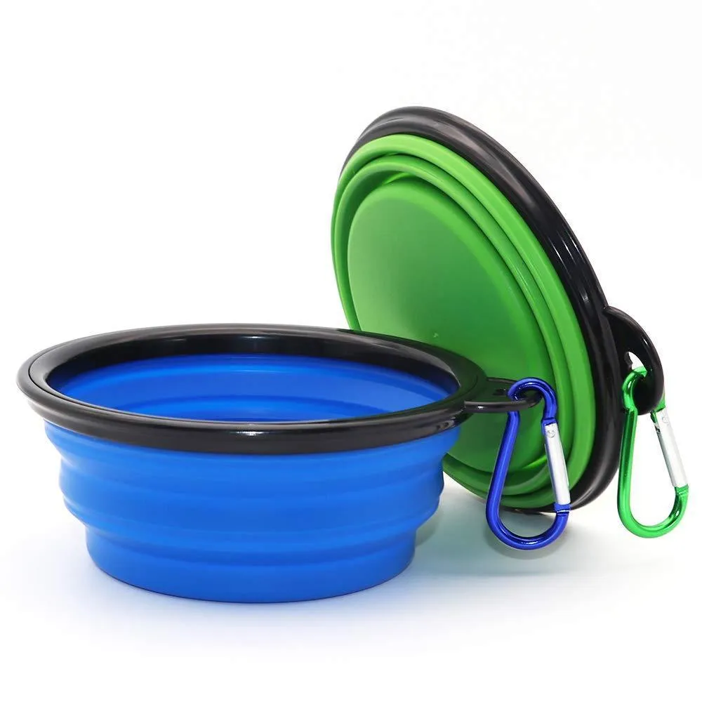 2 Pack Collapsible Portable Pet Feeding Watering Dish with Carabiners - 34 OZ
