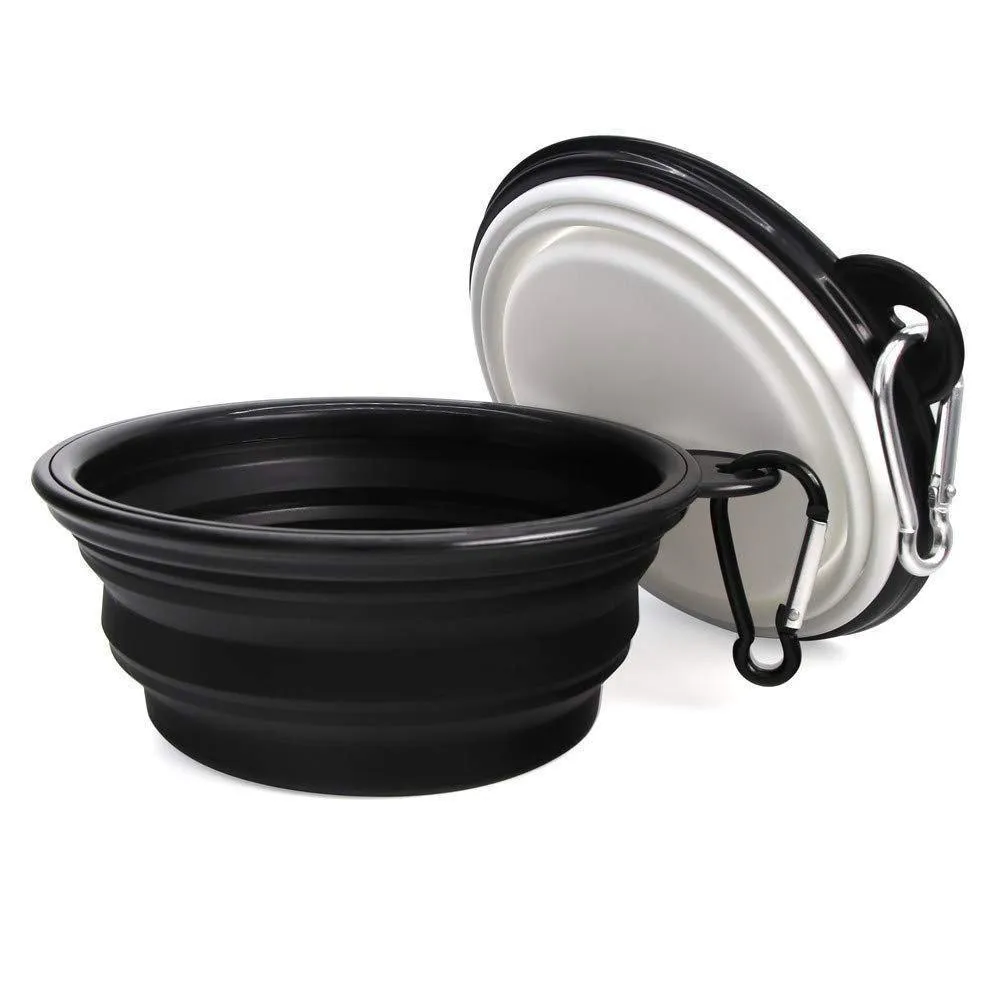 2 Pack Collapsible Portable Pet Feeding Watering Dish with Carabiners - 34 OZ