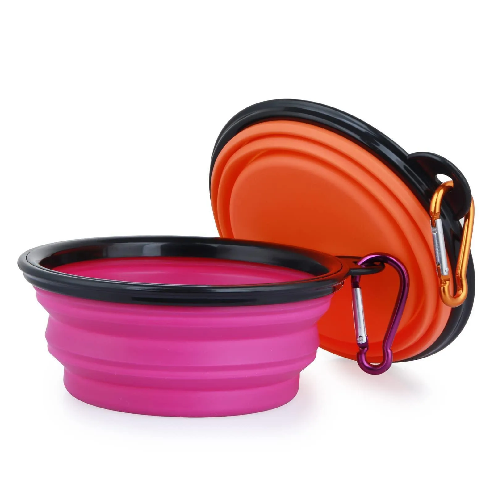 2 Pack Collapsible Portable Pet Feeding Watering Dish with Carabiners - 34 OZ
