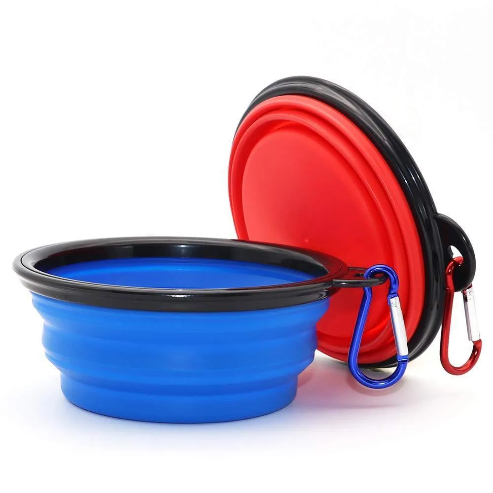 2 Pack Collapsible Portable Pet Feeding Watering Dish with Carabiners - 34 OZ