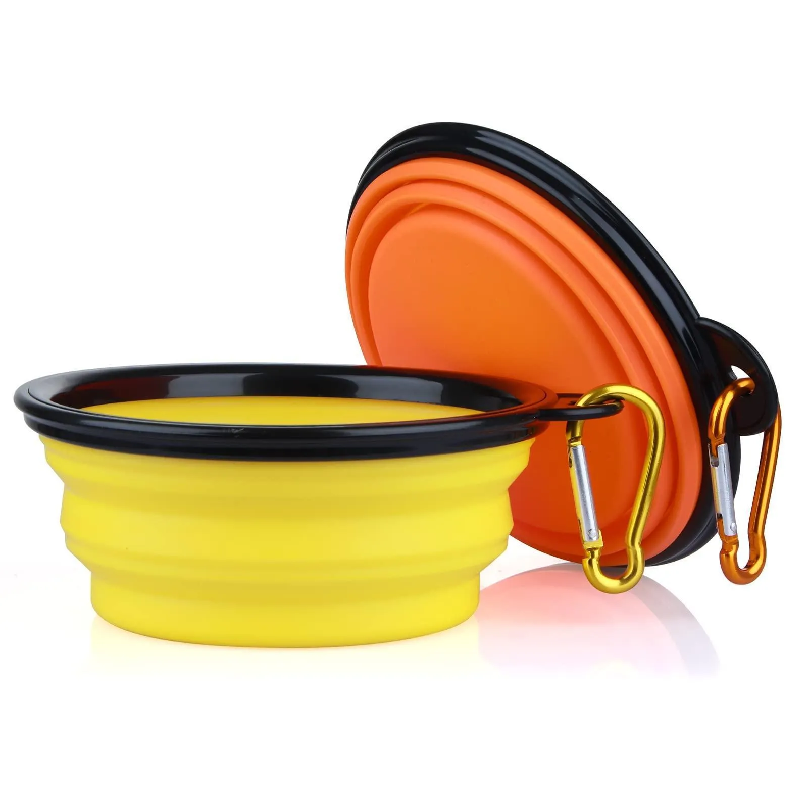 2 Pack Collapsible Portable Pet Feeding Watering Dish with Carabiners - 34 OZ