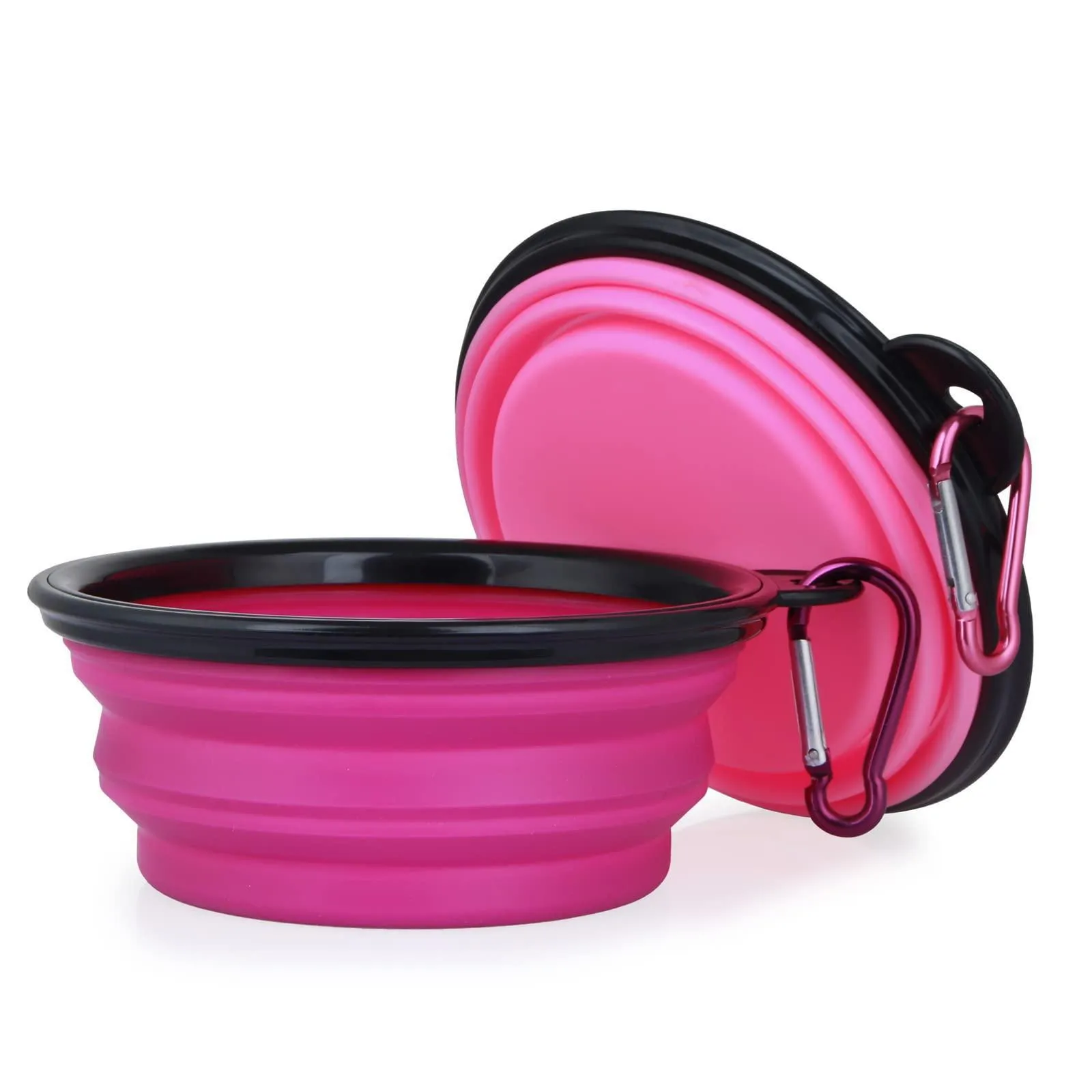 2 Pack Collapsible Portable Pet Feeding Watering Dish with Carabiners - 34 OZ