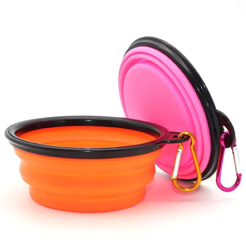 2 Pack Collapsible Portable Pet Feeding Watering Dish with Carabiners - 34 OZ