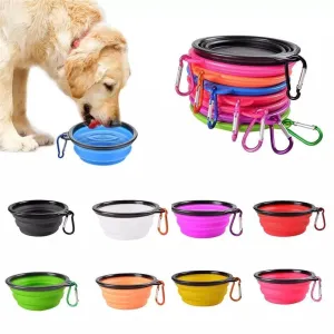 2 Pack Collapsible Portable Pet Feeding Watering Dish with Carabiners - 34 OZ