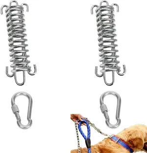 2 Pack Metal Bungee Leash Extension for Large Dogs, Tie Out Cable Attachment, Shock Absorbing Leash Spring for Training, Running