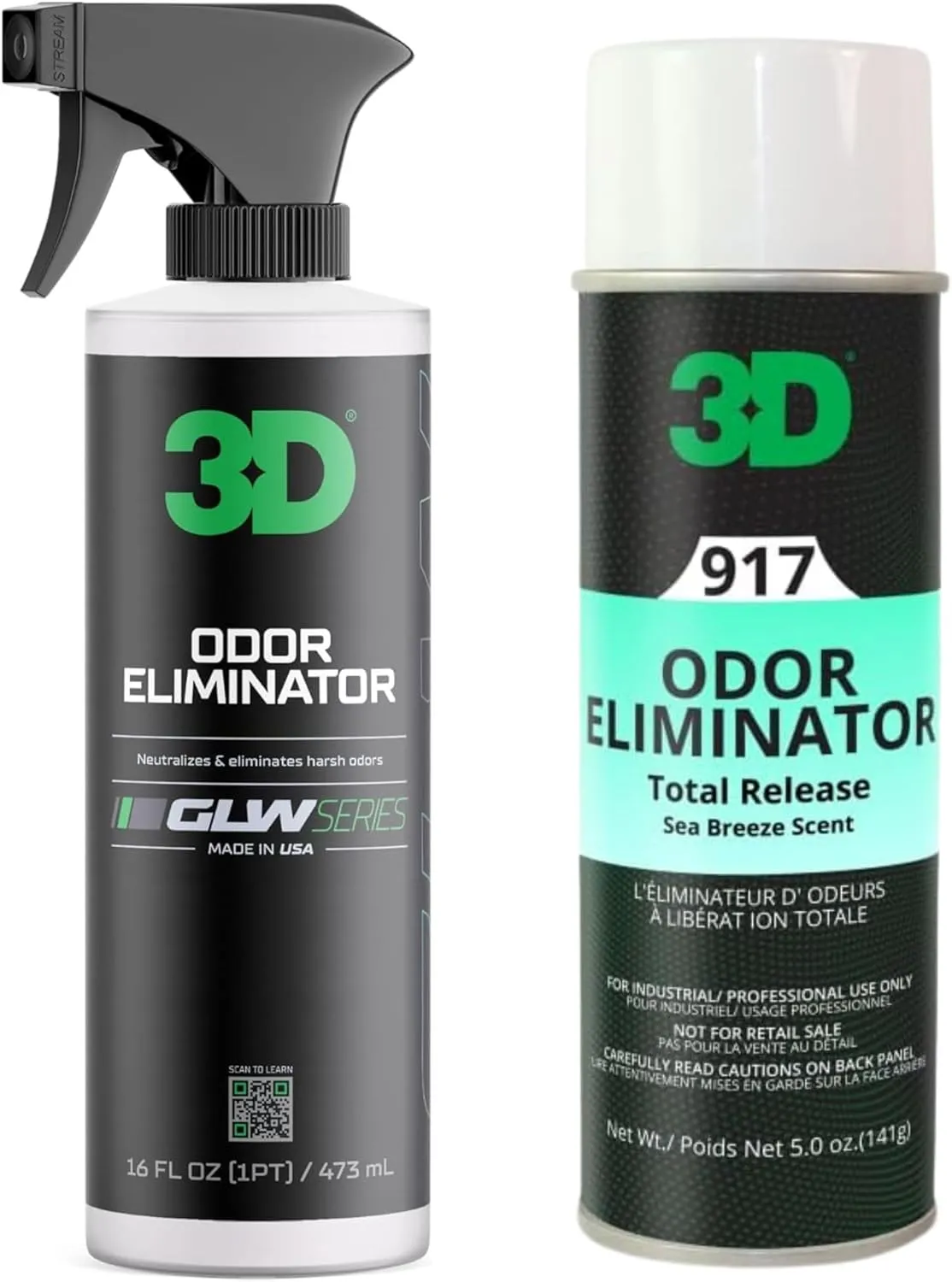 3D GLW Odor Eliminator Spray (16 oz) & Total Release Fogger (Sea Breeze, 5 oz)  Dual Action Air Freshener for Lasting Odor Control