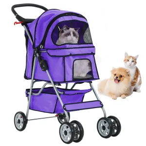 4 Wheels Cat Stroller, Pet Dog Jogger Stroller, Folding Carrier Waterproof Puppy Stroller with Cup Holder & Removable Liner, Dog Strollers for Small Dogs, for Small and Medium Pet Supplies (Purple)
