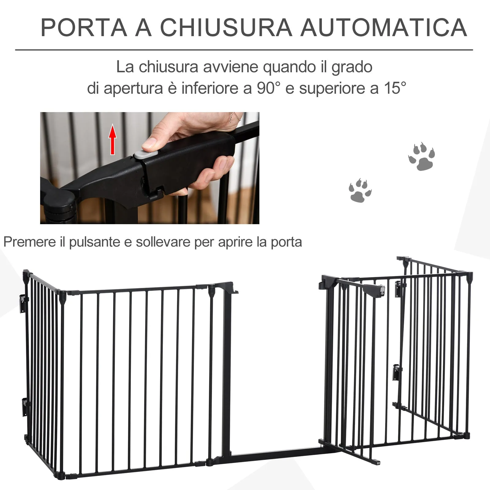 5 Panel Folding Dog Gate for Small and Medium Dogs, Metal and Plastic, 300x3x74.5 cm, Black