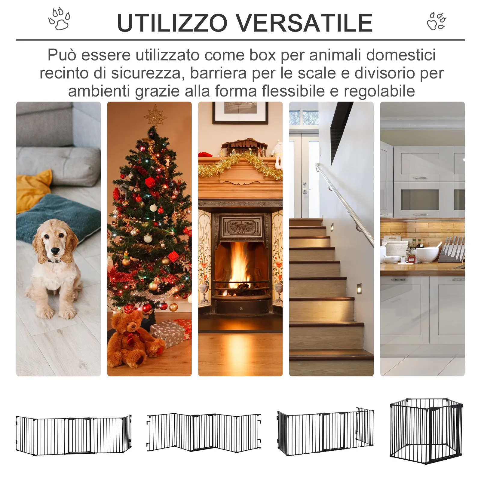 5 Panel Folding Dog Gate for Small and Medium Dogs, Metal and Plastic, 300x3x74.5 cm, Black