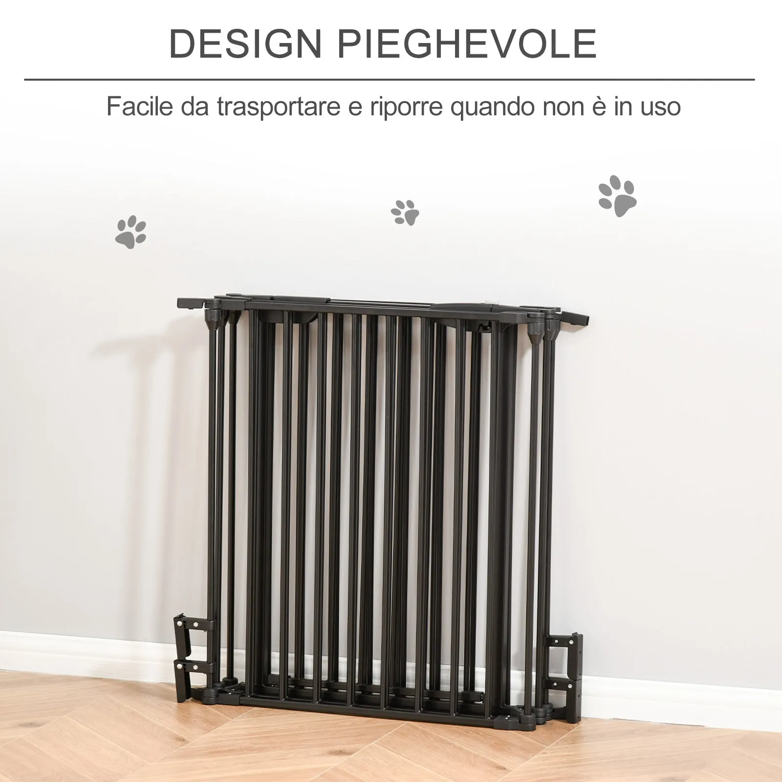 5 Panel Folding Dog Gate for Small and Medium Dogs, Metal and Plastic, 300x3x74.5 cm, Black