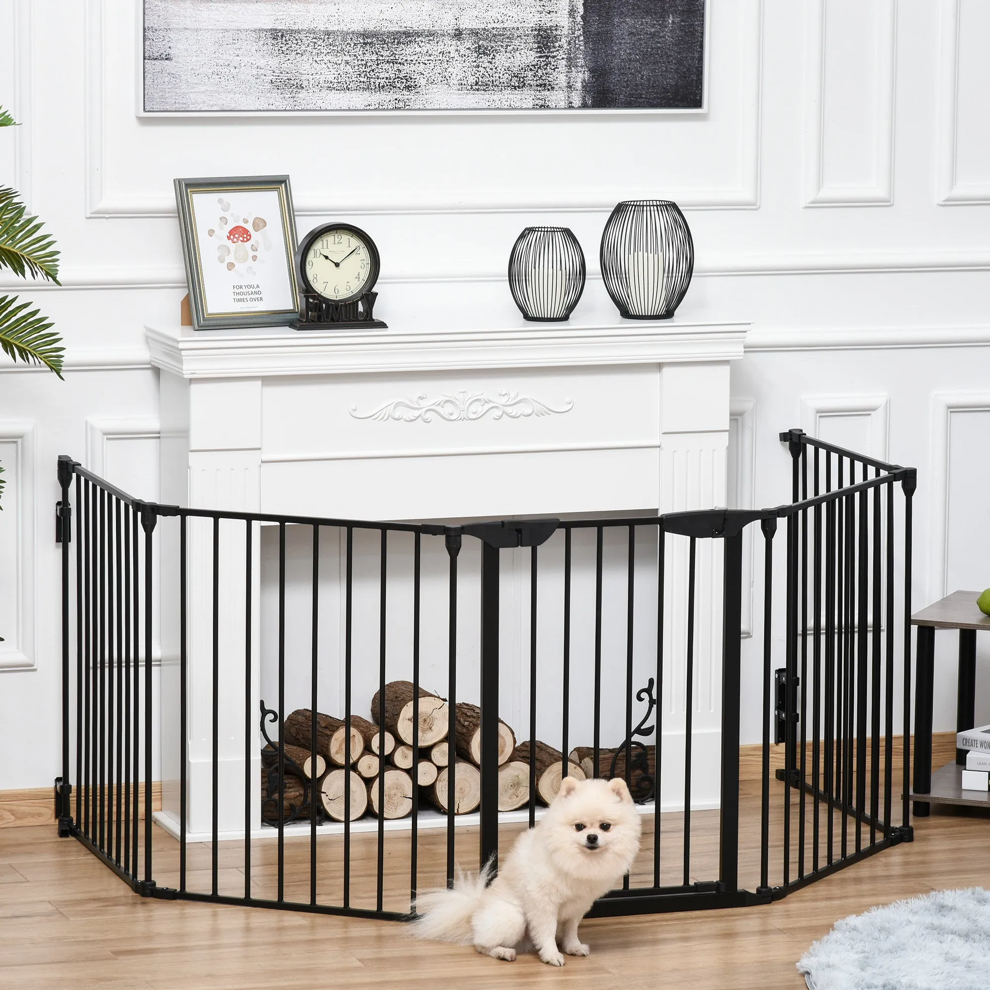5 Panel Folding Dog Gate for Small and Medium Dogs, Metal and Plastic, 300x3x74.5 cm, Black