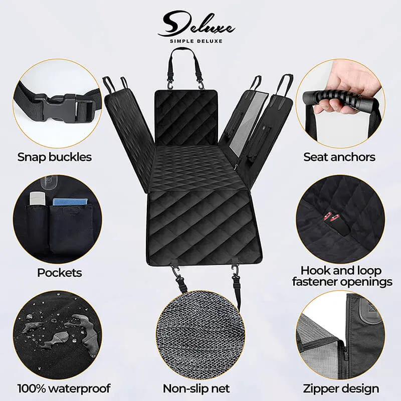 64" Black Simple Deluxe Waterproof Dog Car Seat Cover for Back Seat