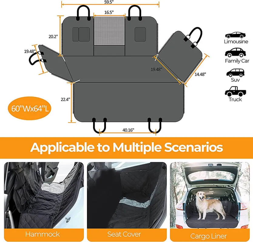 64" Black Simple Deluxe Waterproof Dog Car Seat Cover for Back Seat