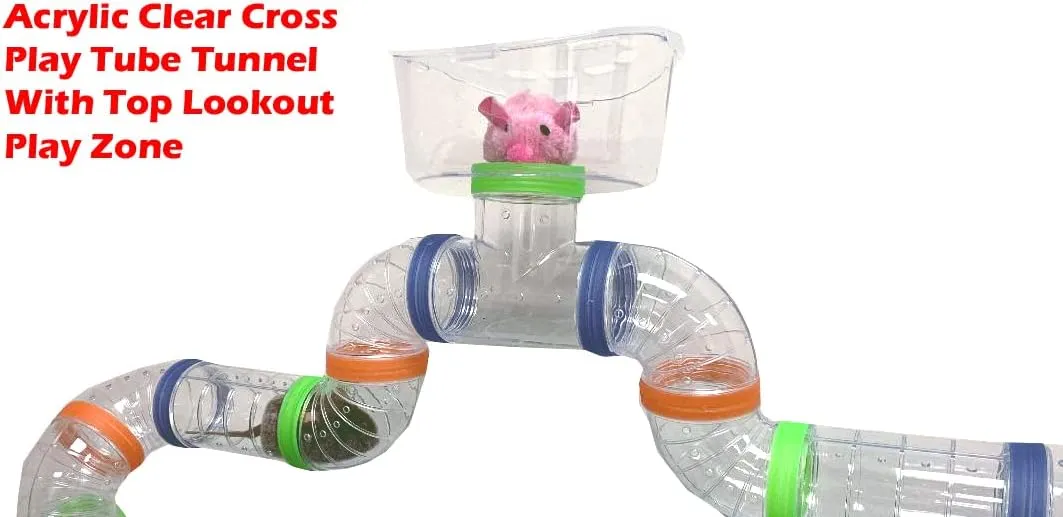 Acrylic Large 5-Level Lookout Tower with Long Crossover Tube Habitat Hamster Rodent Gerbils Mouse Mice Small Animal Cage Deep Acrylic Clear Base with Full Set of Accessories