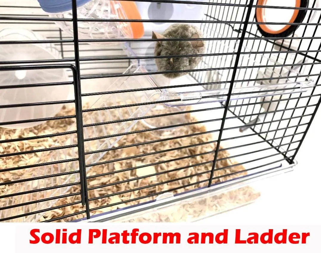 Acrylic Large 5-Level Lookout Tower with Long Crossover Tube Habitat Hamster Rodent Gerbils Mouse Mice Small Animal Cage Deep Acrylic Clear Base with Full Set of Accessories
