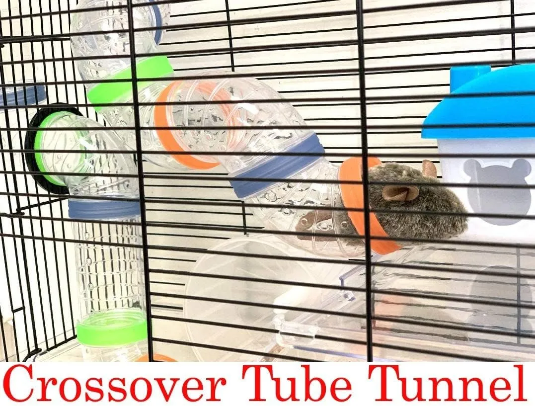 Acrylic Large 5-Level Lookout Tower with Long Crossover Tube Habitat Hamster Rodent Gerbils Mouse Mice Small Animal Cage Deep Acrylic Clear Base with Full Set of Accessories