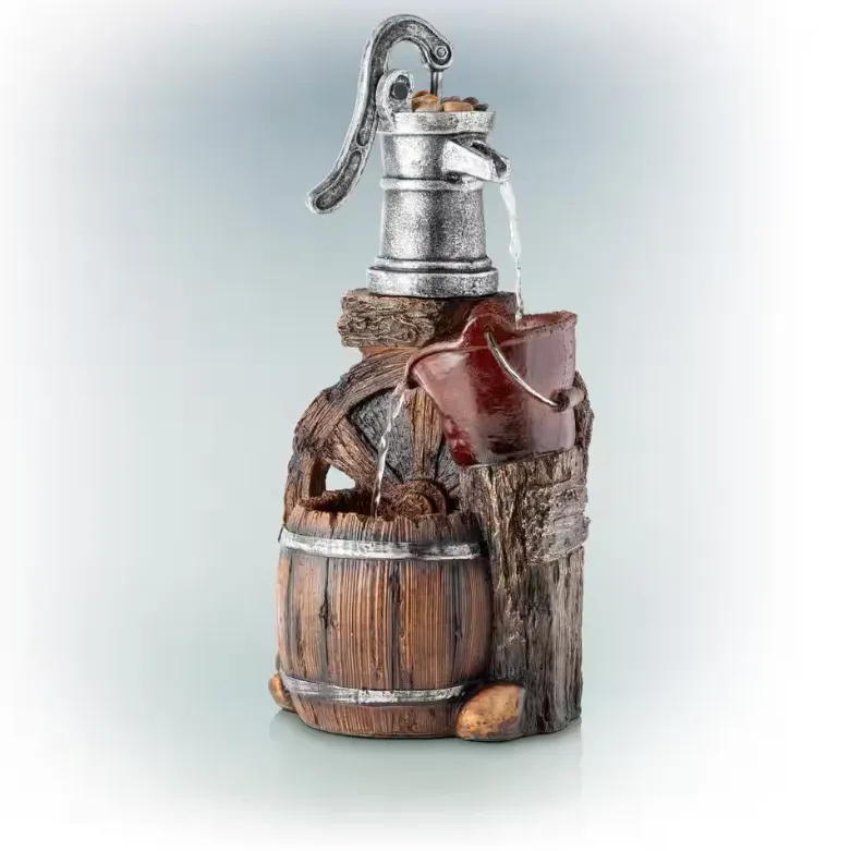 Alpine Corporation 24" Tall Outdoor 3-Tier Old-Fashioned Pump Barrel Fountain Yard Art decor