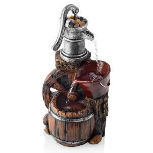 Alpine Corporation 24" Tall Outdoor 3-Tier Old-Fashioned Pump Barrel Fountain Yard Art decor