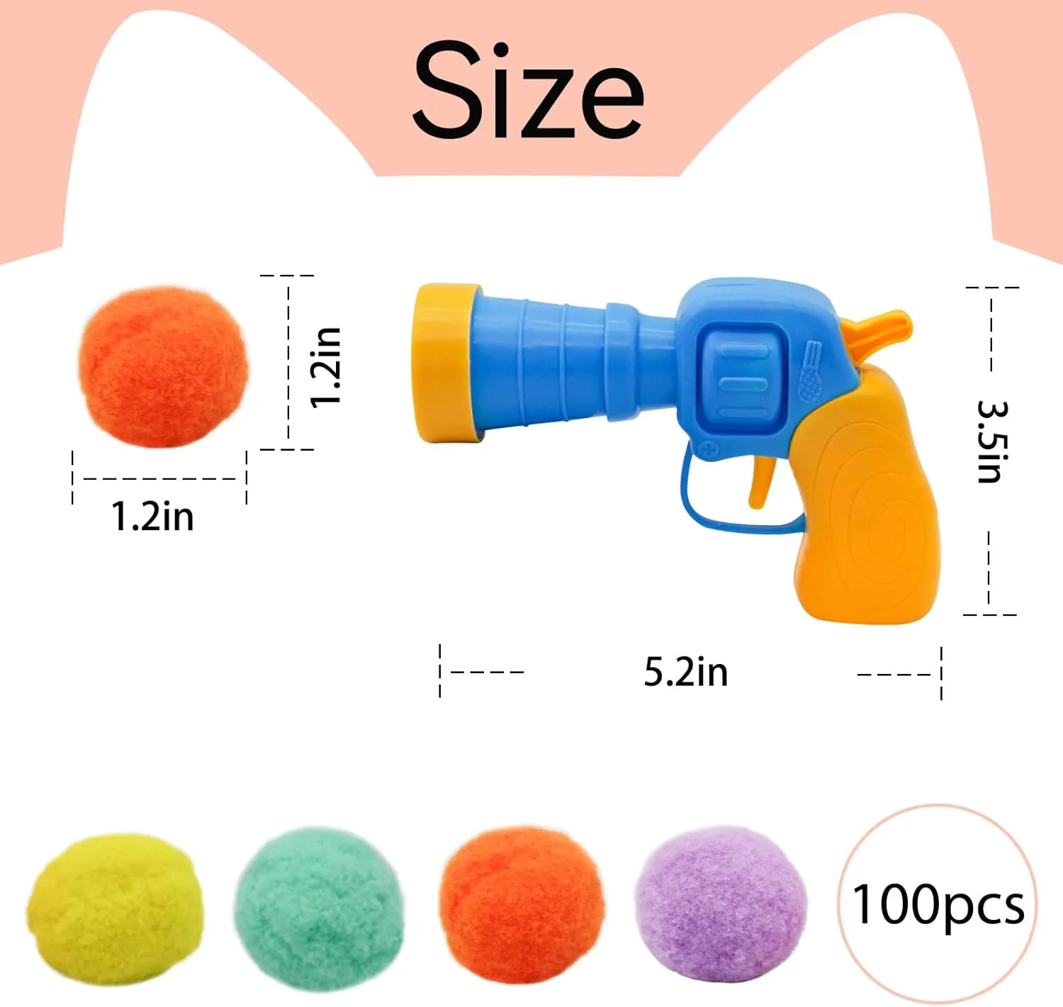 Andiker Cat Toy Balls Set, 30pcs Plush Pom Pom Balls & Plastic Launcher - Interactive Cat Toys for Indoor Play (Blue 100balls)
