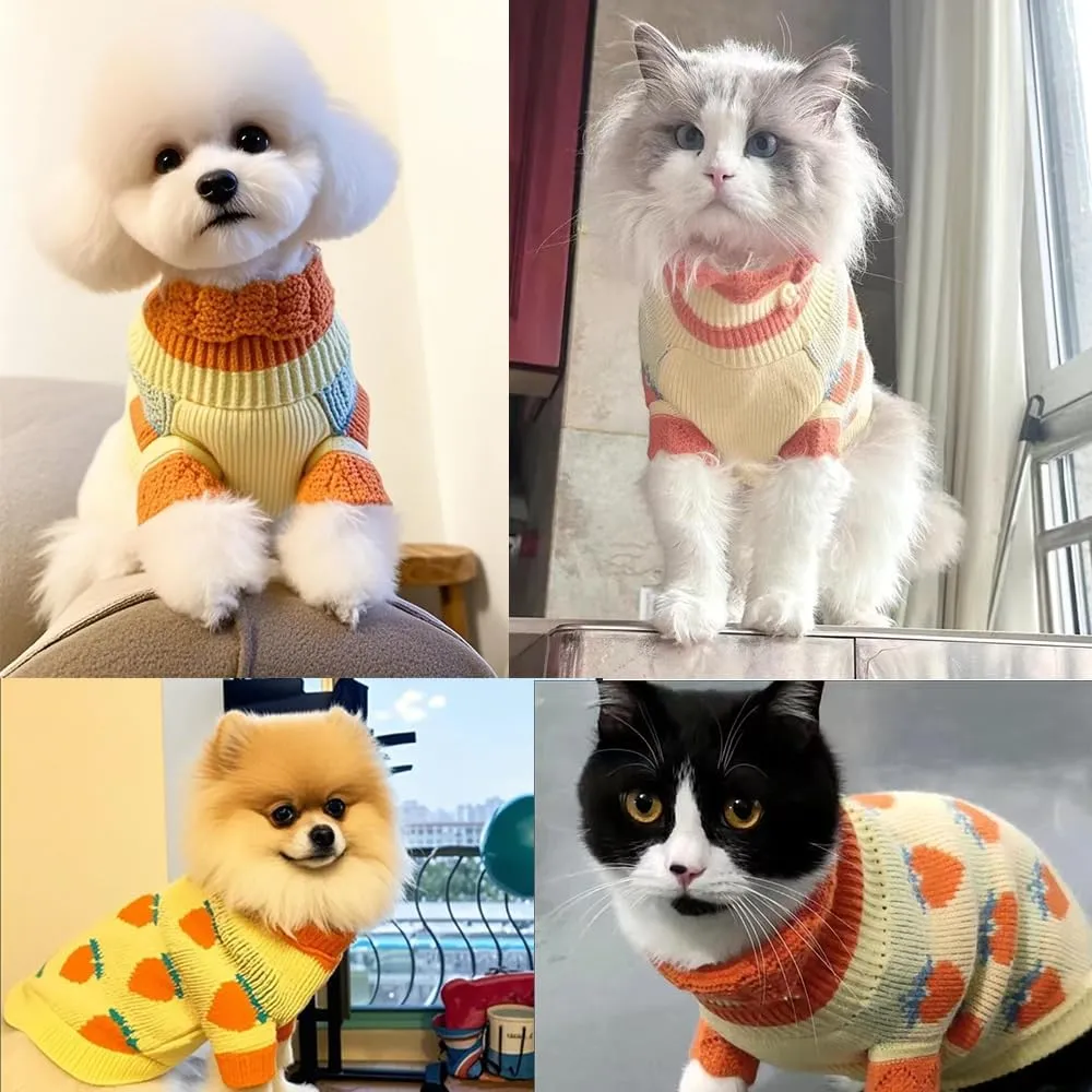 ANIAC Fall Dog Sweater for Small Dog Girl Strawberry Knitted Cat Sweater Winter Puppy Clothes Turtleneck Kitten Knitwear Could Weather Outfit for Teacup Chihuahua Yorkie Poodle (Small, Orange)