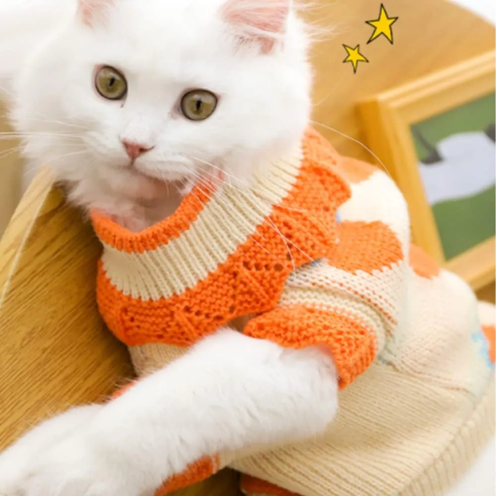 ANIAC Fall Dog Sweater for Small Dog Girl Strawberry Knitted Cat Sweater Winter Puppy Clothes Turtleneck Kitten Knitwear Could Weather Outfit for Teacup Chihuahua Yorkie Poodle (Small, Orange)