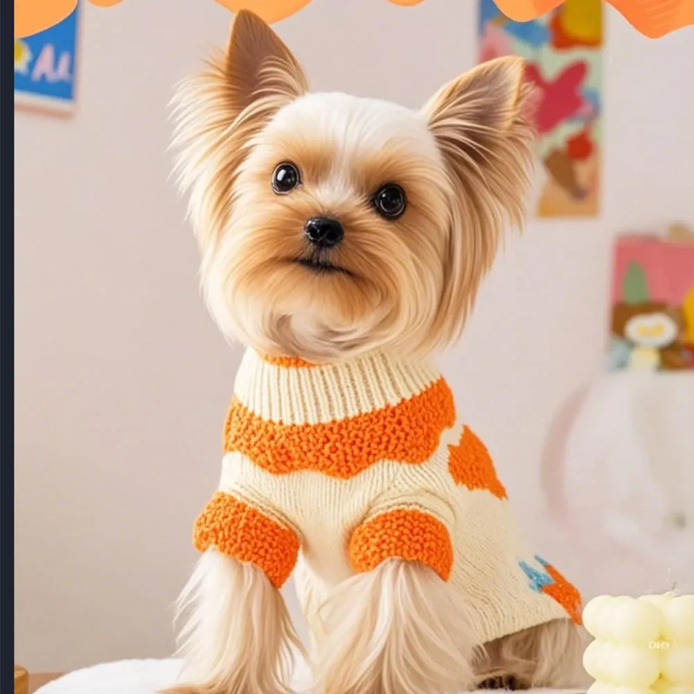 ANIAC Fall Dog Sweater for Small Dog Girl Strawberry Knitted Cat Sweater Winter Puppy Clothes Turtleneck Kitten Knitwear Could Weather Outfit for Teacup Chihuahua Yorkie Poodle (Small, Orange)