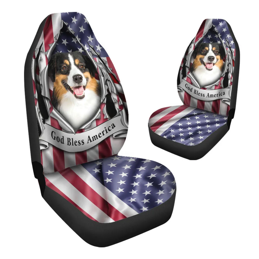 Australian Shepherd Dog Inside Flag Gob Bless America Independence Car Seat Covers