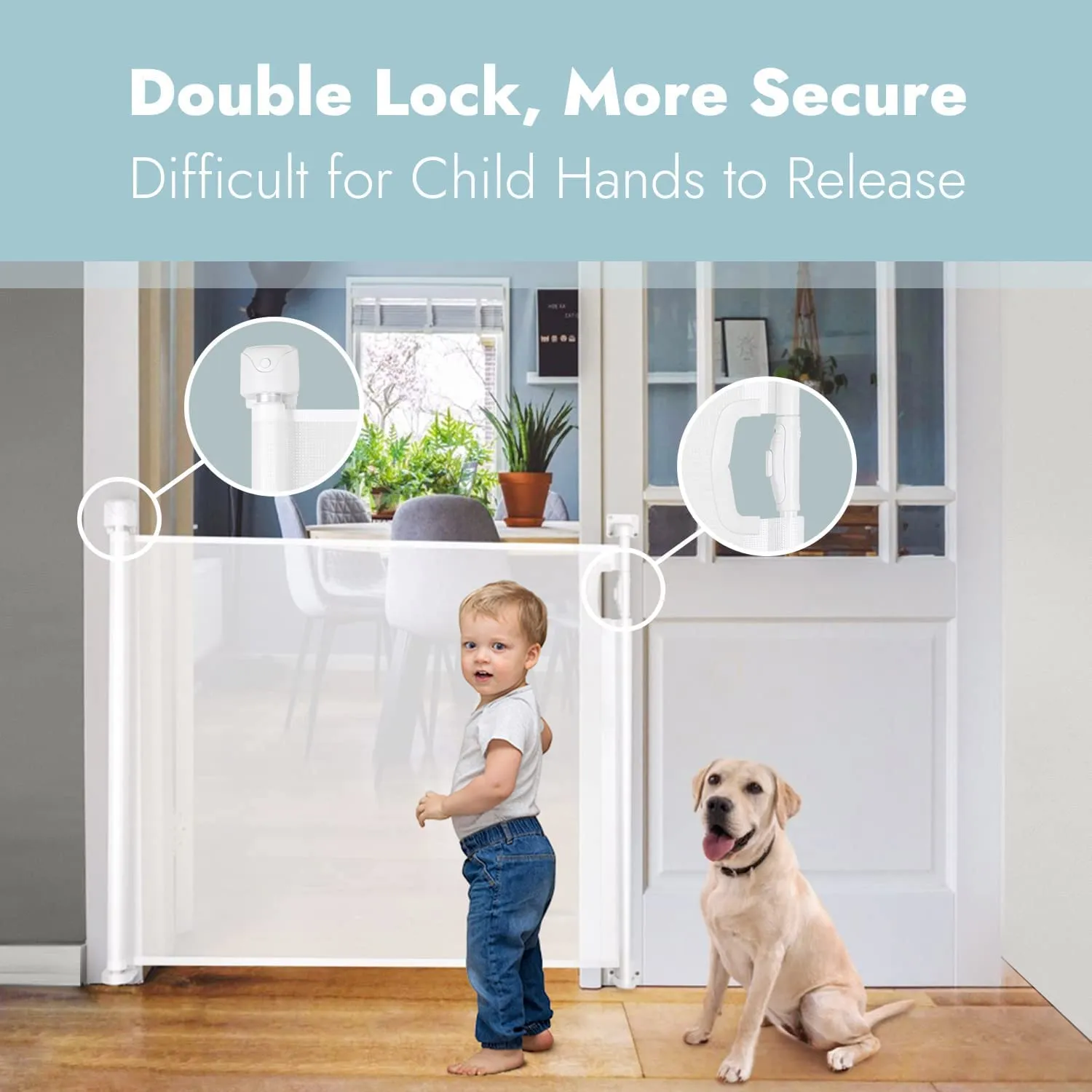 Baybee Retractable Mesh Baby Safety Gate for Kids, Baby Fence Barrier Pet Gate Expandable Upto 140Cm (White)