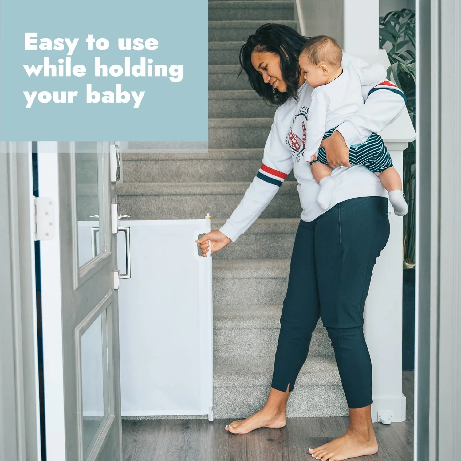 Baybee Retractable Mesh Baby Safety Gate for Kids, Baby Fence Barrier Pet Gate Expandable Upto 140Cm (White)