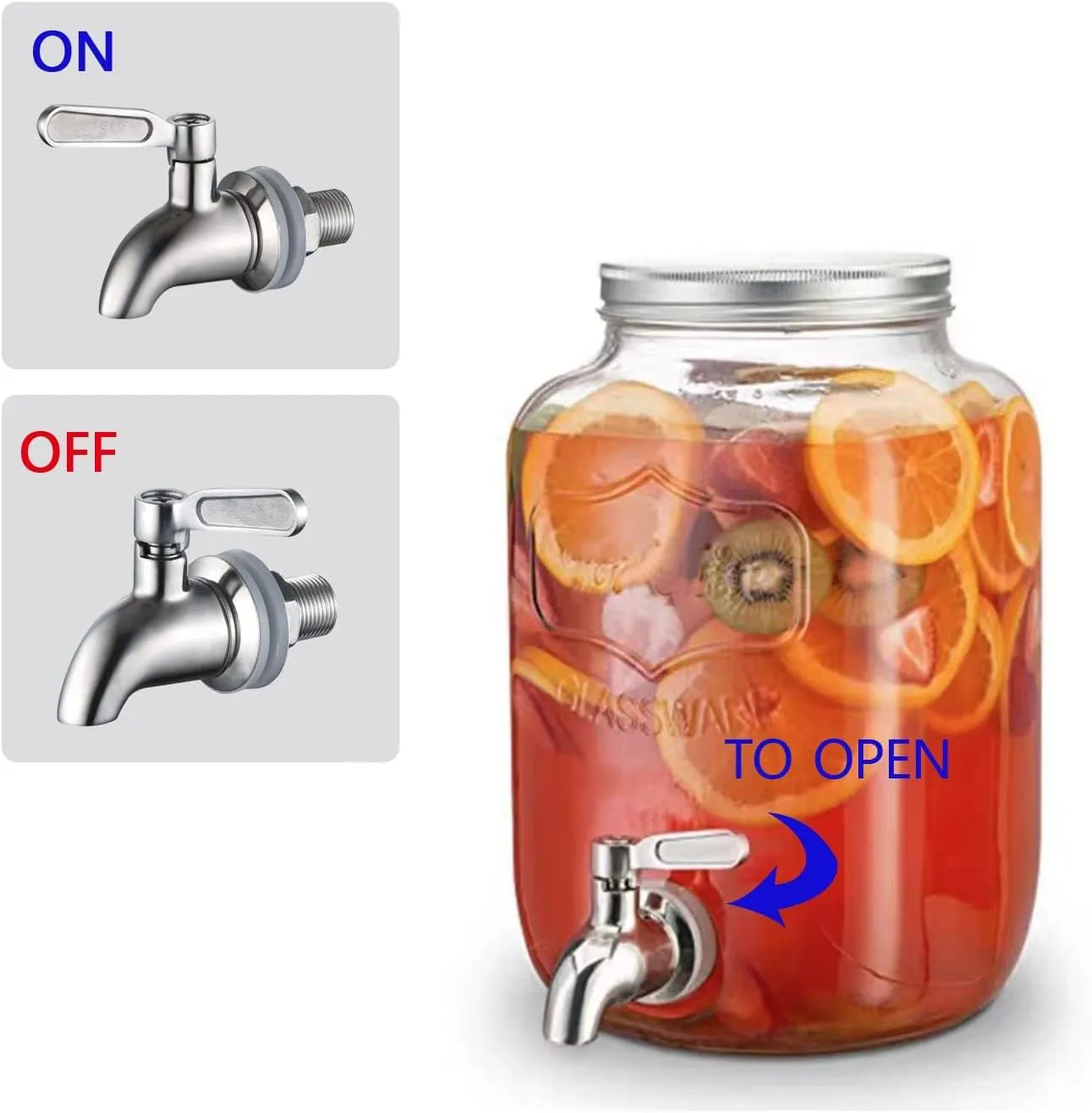 Beverage spigot beverage dispenser spigot replacement glass jar and beverage dispenser stainless steel spigot, stainless steel faucet for lead-free water dispenser, fits 5/8 inch opening.