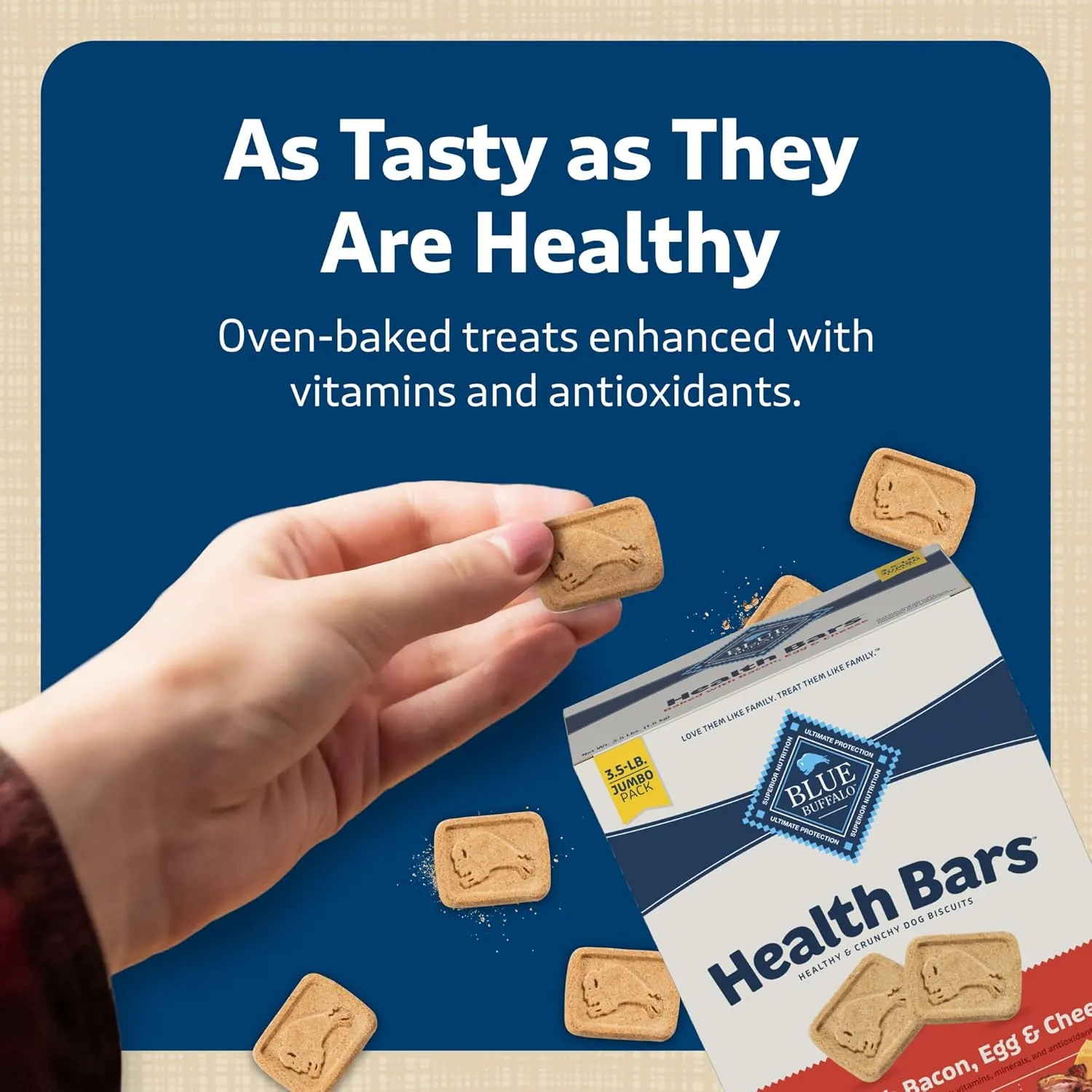 Blue Buffalo Health Bars Oven-Baked with Natural Ingredients, Bacon, Egg & Cheese Crunchy Dog Biscuits, 3 lbs.