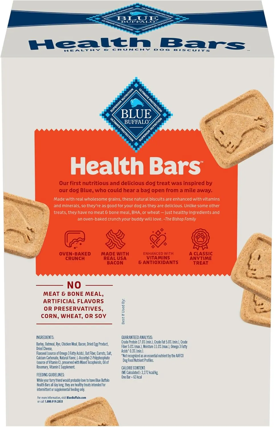 Blue Buffalo Health Bars Oven-Baked with Natural Ingredients, Bacon, Egg & Cheese Crunchy Dog Biscuits, 3 lbs.