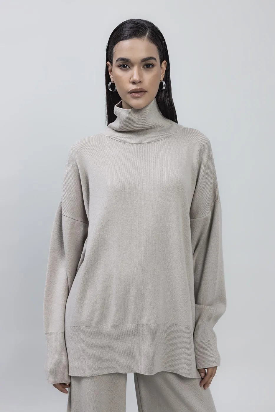 BSL Women Loose Fit Turtle Neck Knit Pullover - Wels