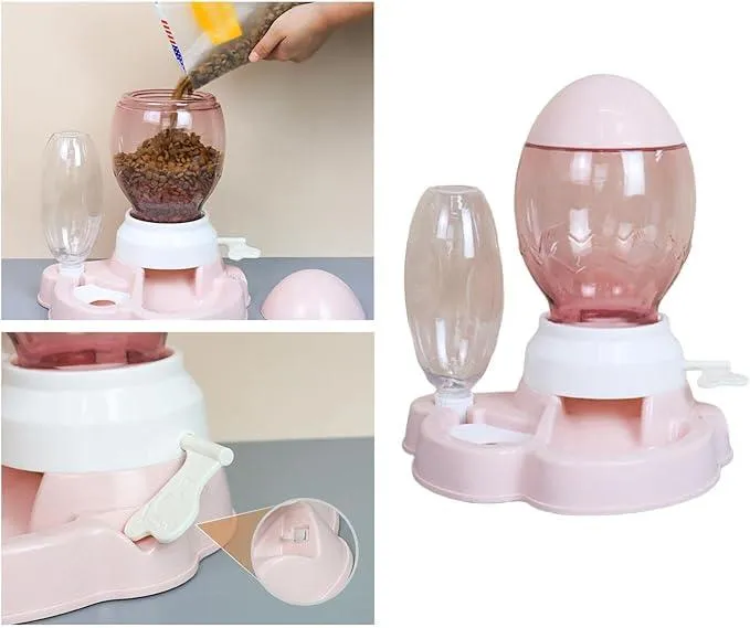 Cat Feeder Set No-Spill Gravity Food Dispenser Waterer Feeding Station Bowl