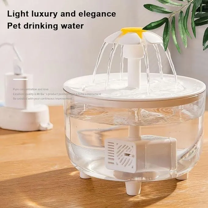 Cat Fountain,Flower Fountain with Multiple Action Filter,Cat Drinking Water Fountain,1L Dog Water Dispenser with Replacement Filters for Cats, Dogs, Multiple Pets (Frosted White)