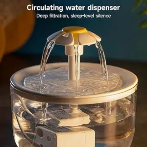Cat Fountain,Flower Fountain with Multiple Action Filter,Cat Drinking Water Fountain,1L Dog Water Dispenser with Replacement Filters for Cats, Dogs, Multiple Pets (Frosted White)