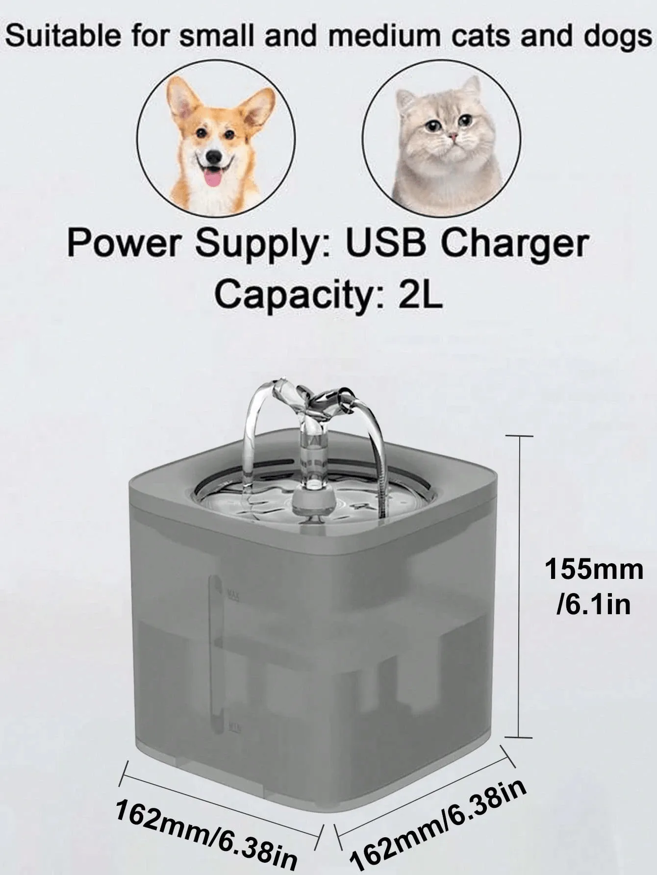 Cat Water Fountain – Pet Water Drinking Fountain 68oz/ 2L Super Quiet Automatic Dog Fountain