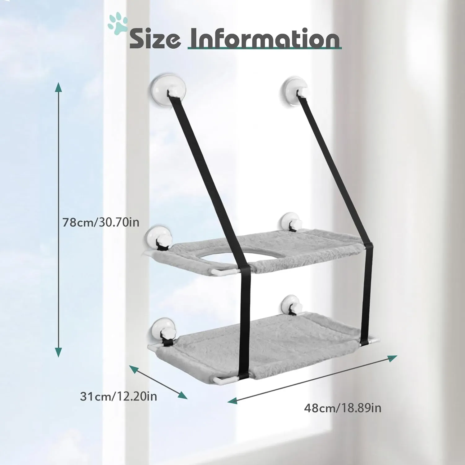 Cat Window Hammock,Sturdy Window Cat Seat Cat Window Perch for Indoor Cat Single and Double Stack Tray Available (Double Stack)