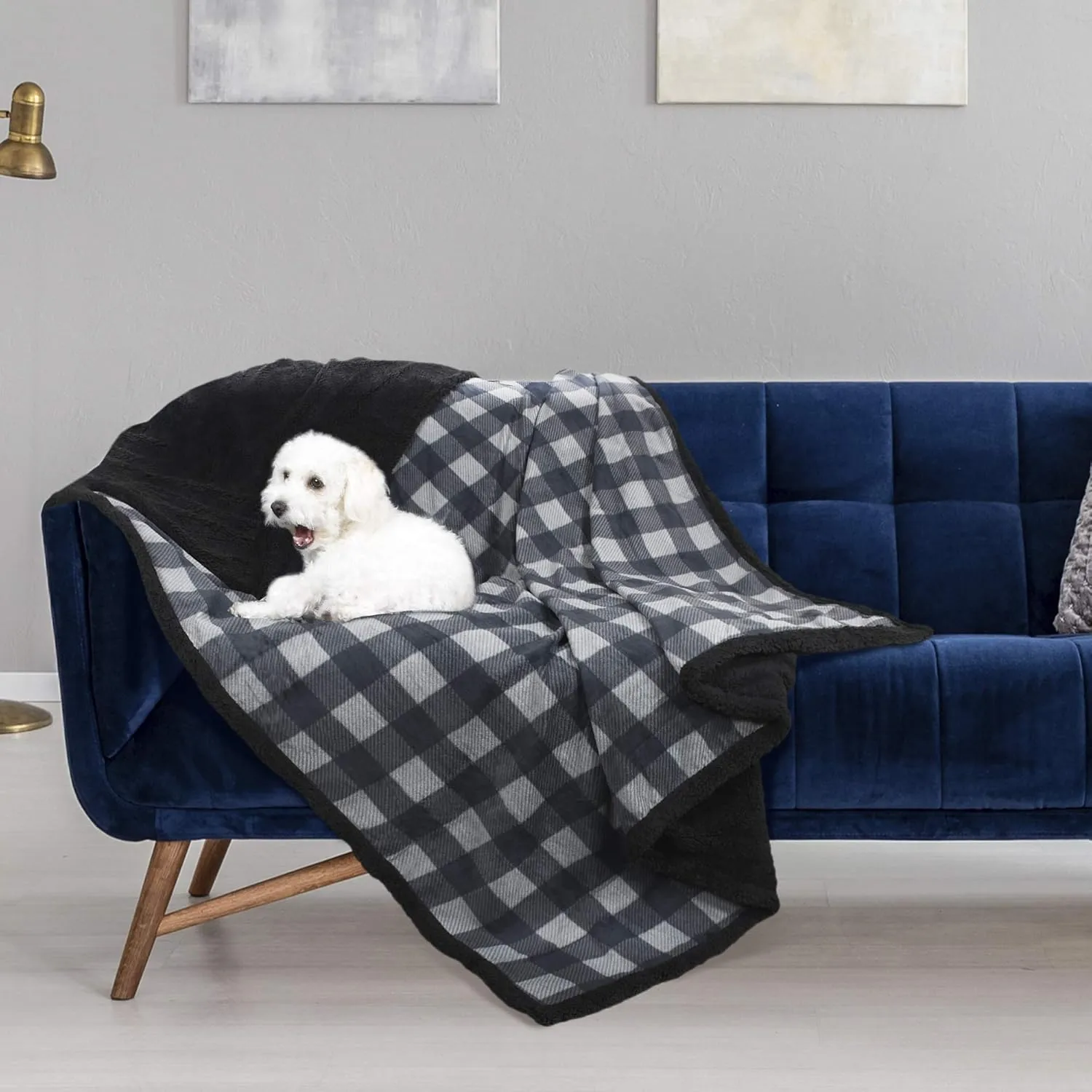 Catalonia Waterproof Bed Blanket, Washable Leakproof Bed Cover for Couples, Reversible Protector Blanket for Couch Sofa, Stain Proof Blanket Pad for Adults, 80X60 inches, Grey Plaid