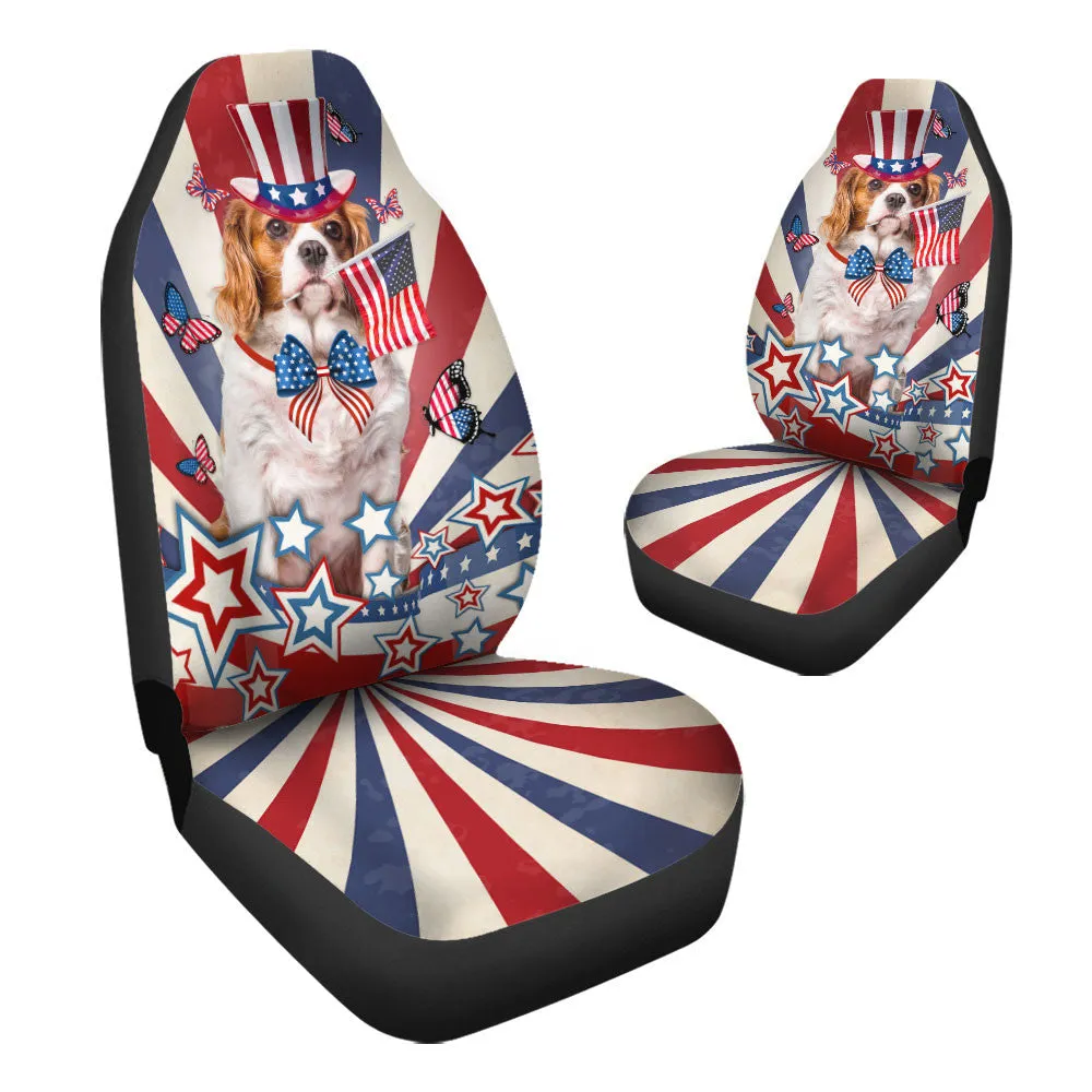 Cavalier King Charles Spaniel Inside American Flag Car Seat Covers