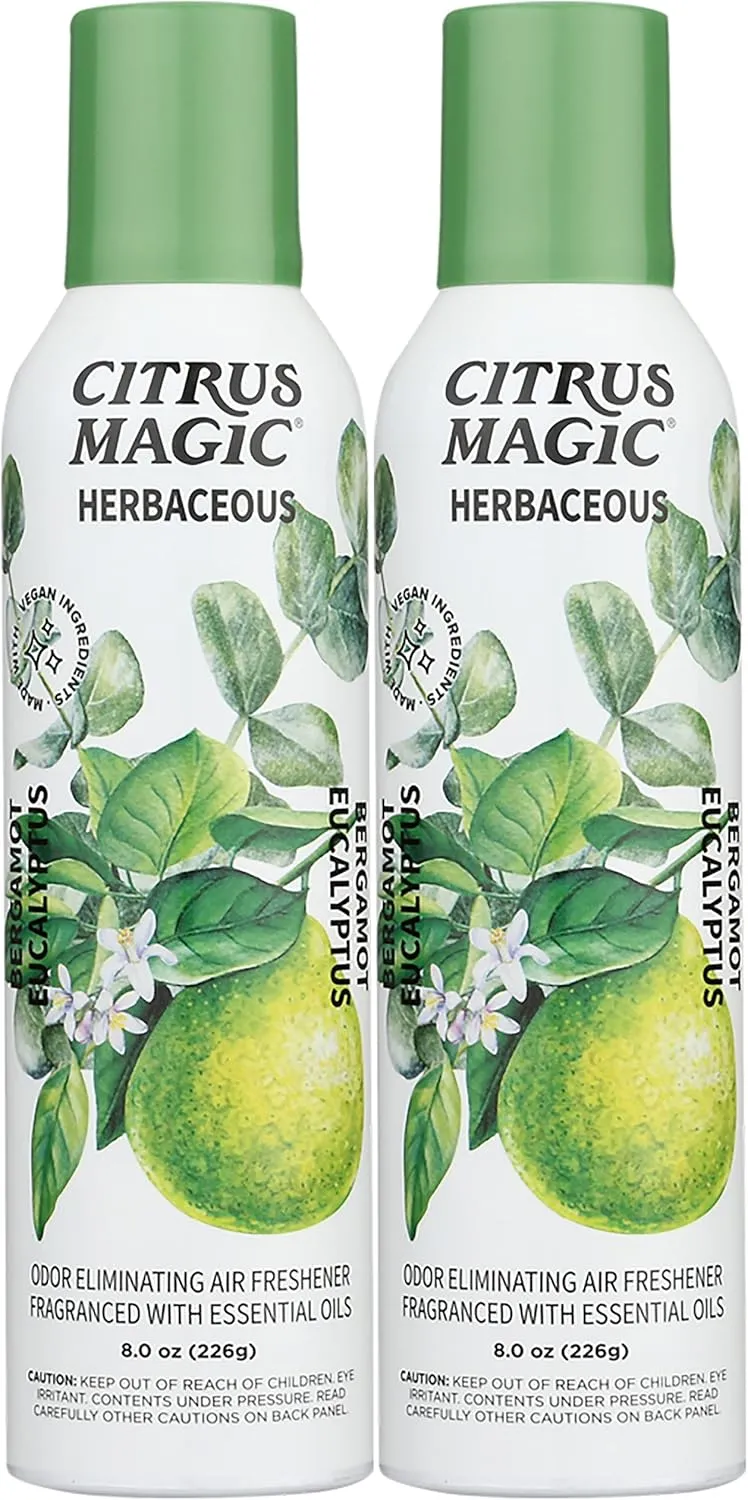 Citrus Magic Herbaceous Odor Eliminating Air Freshener Spray, Bergamot Eucalyptus, 8-Ounce, Pack of 2