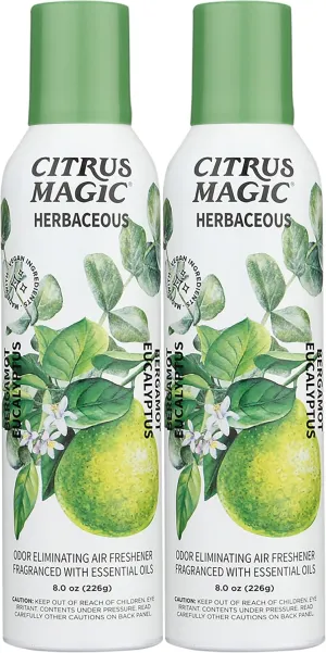 Citrus Magic Herbaceous Odor Eliminating Air Freshener Spray, Bergamot Eucalyptus, 8-Ounce, Pack of 2