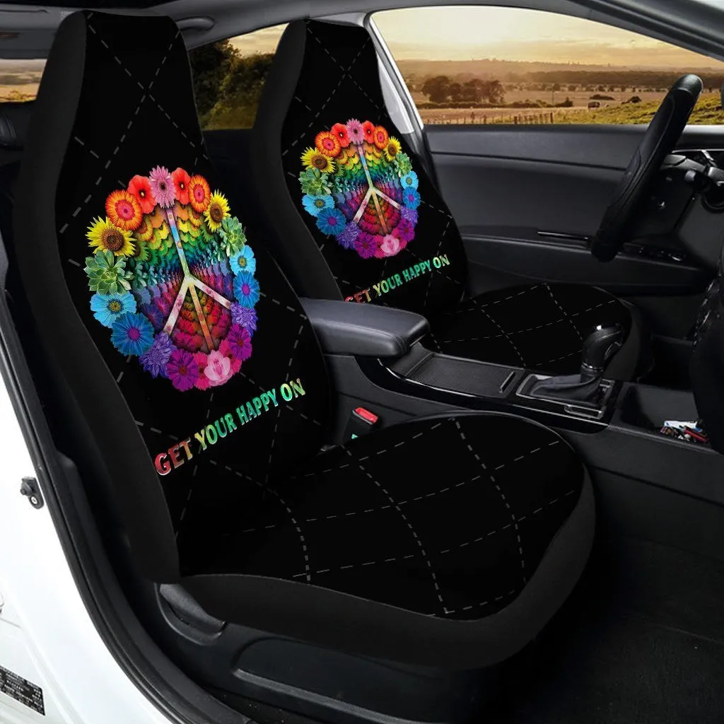 Colorful Flower Peace Car Seat Covers Get Your Happy On
