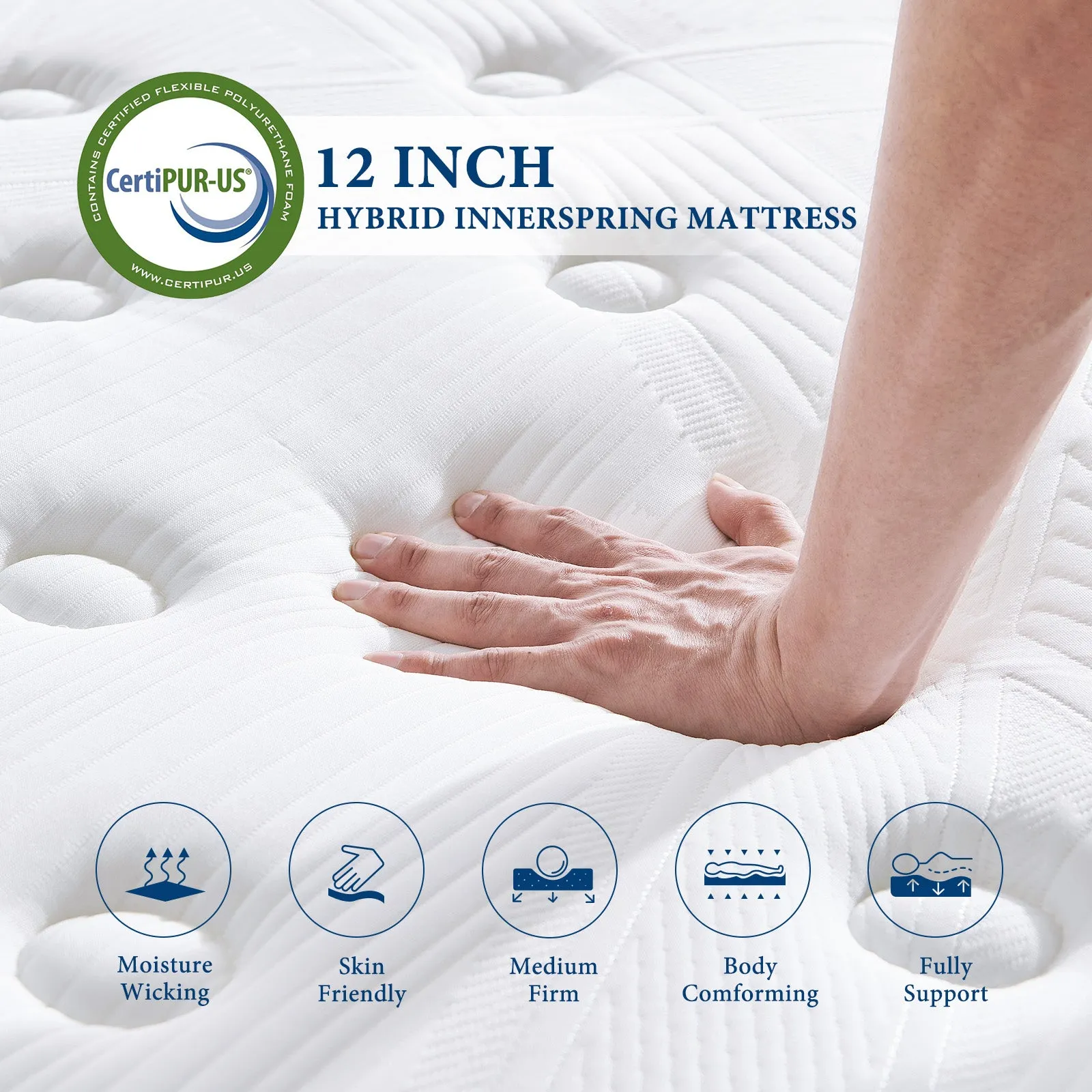 Coolvie 12 Inch Gel Memory Foam Hybrid Mattress| Inofia