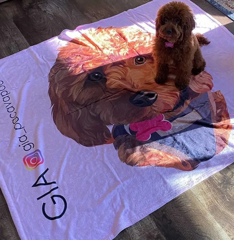 Custom Pet Print Fleece Blanket With Text