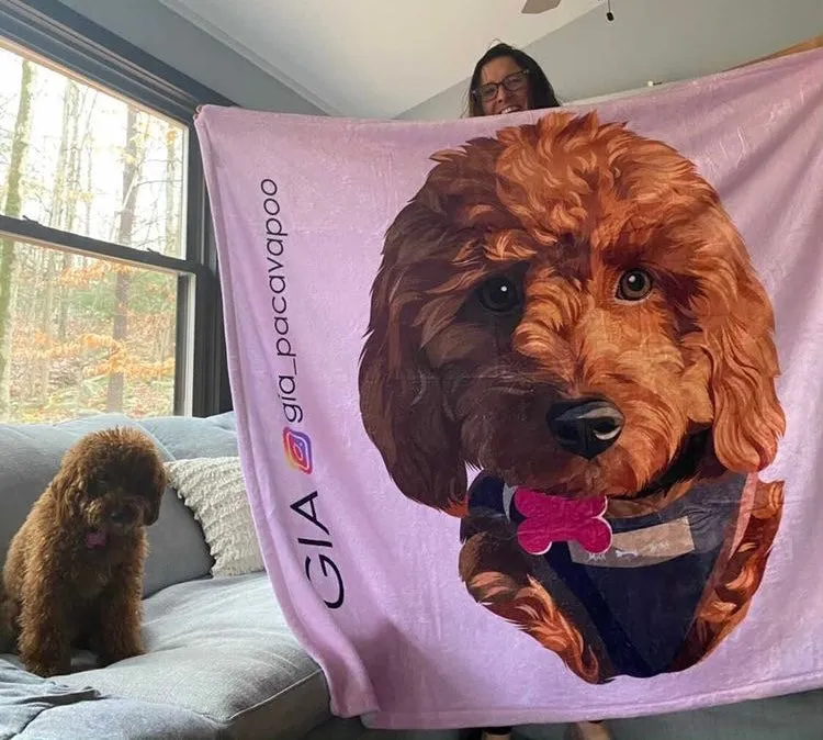 Custom Pet Print Fleece Blanket With Text