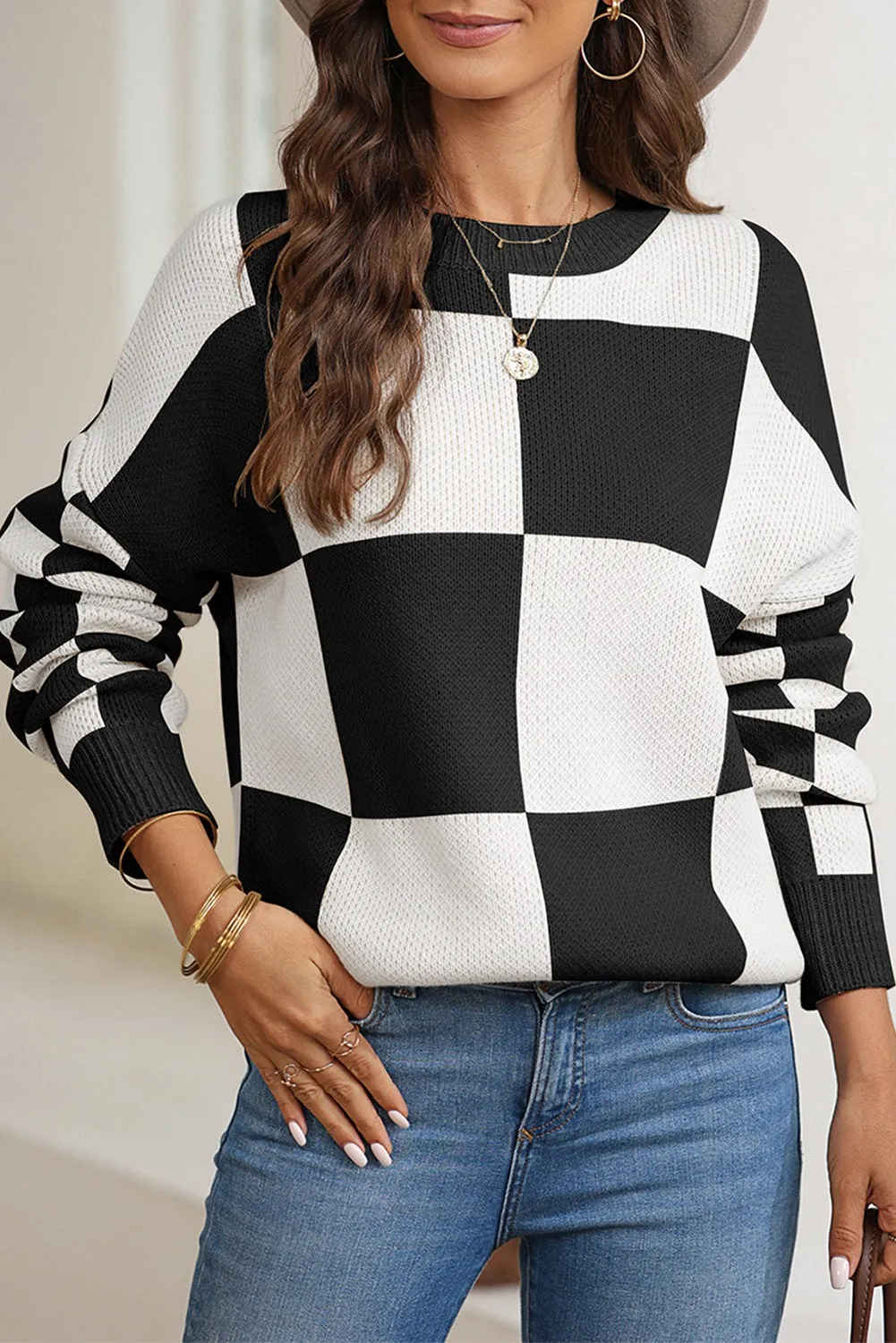 Dean Plaid Knitted Drop Shoulder Sweater