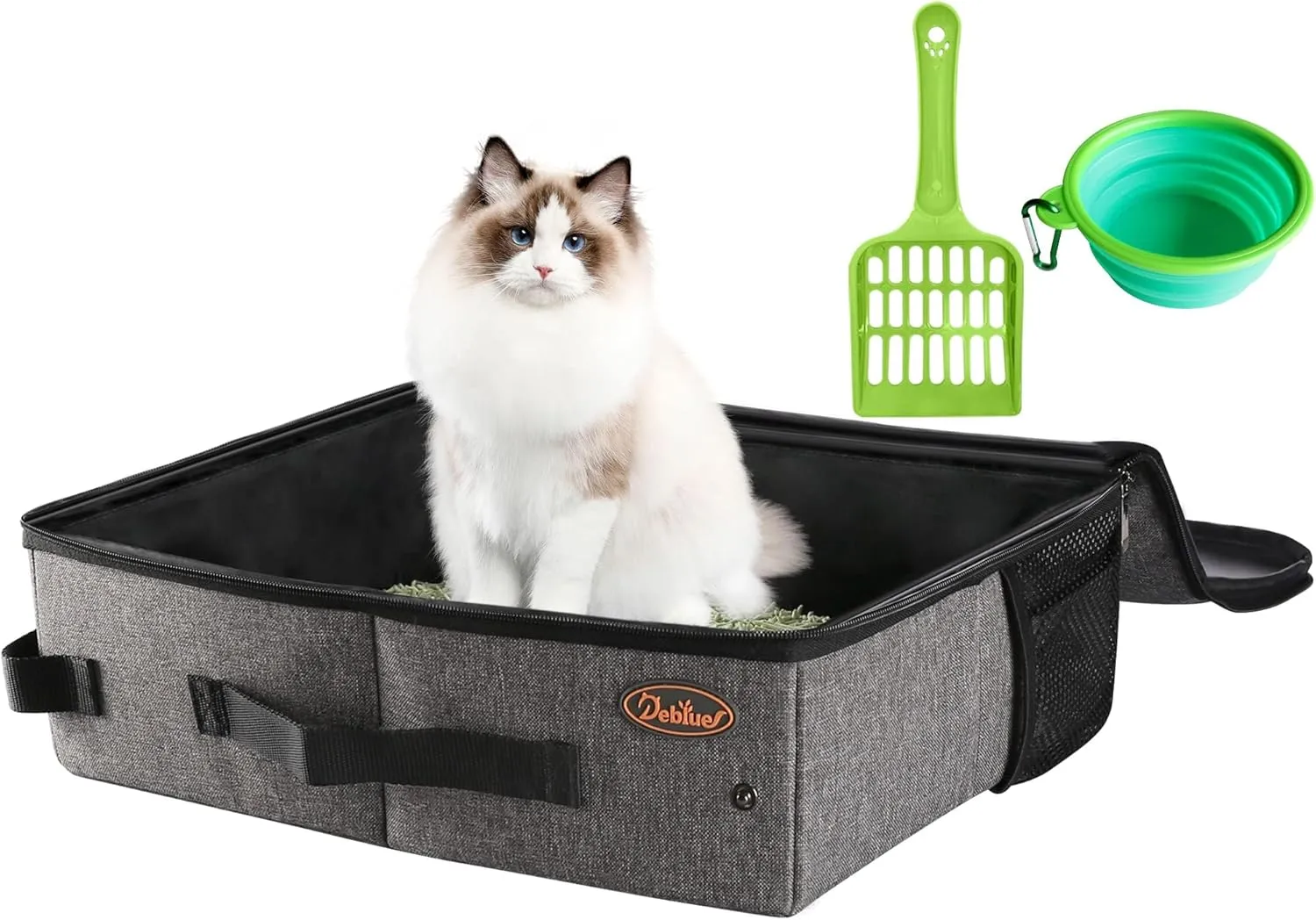 Deblue Portable Cat Travel Litter Box with Lid, Leak-Proof and Water-Proof, Lightweight Cat Litter Box for Car, Road Trip, Hotel, Airplane, and Outdoor-Grey