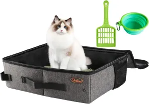 Deblue Portable Cat Travel Litter Box with Lid, Leak-Proof and Water-Proof, Lightweight Cat Litter Box for Car, Road Trip, Hotel, Airplane, and Outdoor-Grey